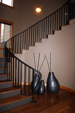 I20 Curved Staircase Railing with Forged Accents
